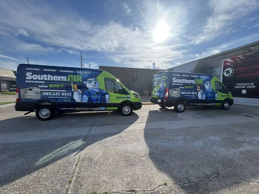 Southern Air Northshore fleet vans wrapped by Valkyrie Fleet Wraps